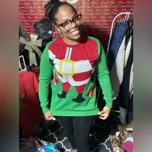 GMI Women’s Green Santa Ugly Christmas Holiday Crewneck Oversized Sweater L/XL